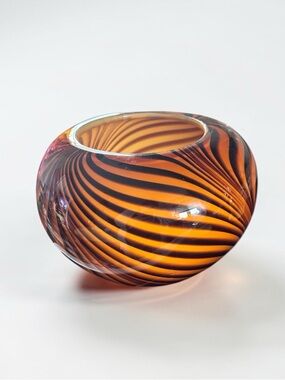 Murano Art Glass Bowl Vase Amber Swirl Psychedelic Decor Gift